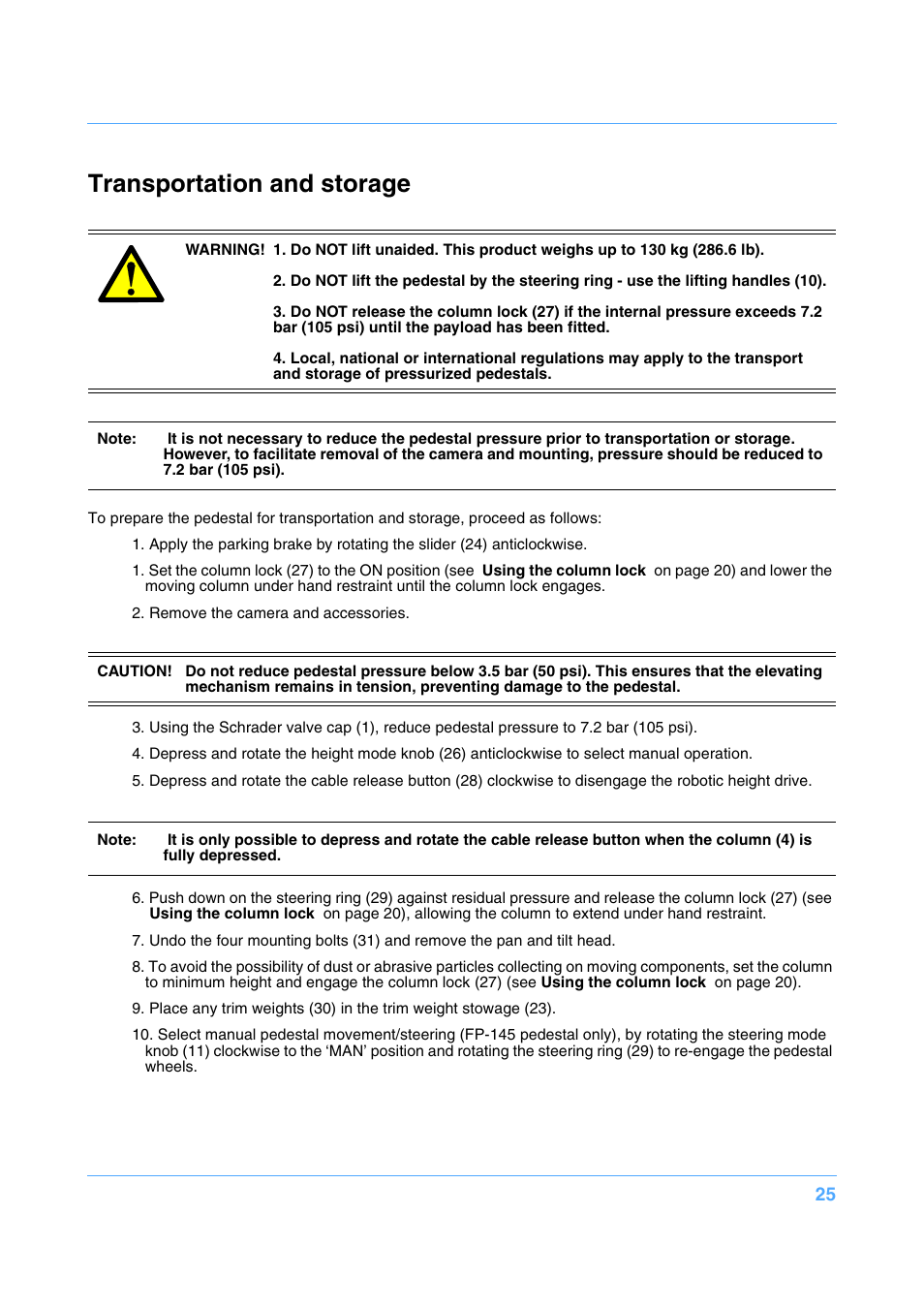 Transportation and storage | Vinten Radamec Fusion FP-145 User Manual | Page 26 / 30