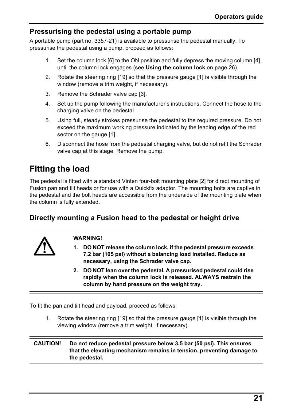 Fitting the load | Vinten Radamec Fusion FP-188 User Manual | Page 23 / 38