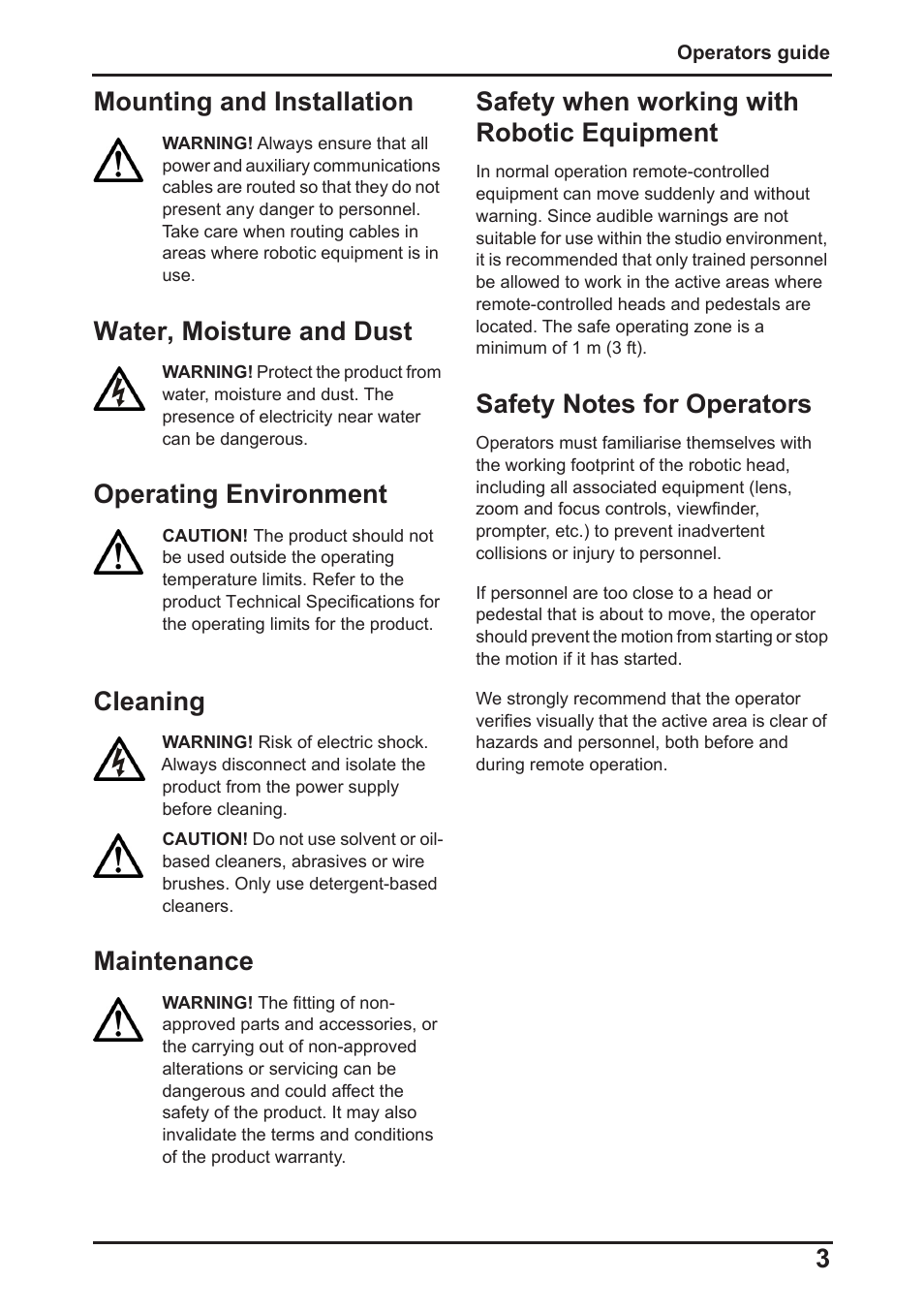 Safety when working with robotic equipment | Vinten Radamec Fusion FPR-210 User Manual | Page 5 / 36