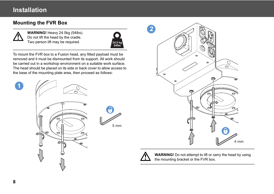 Mounting the fvr box, Installation | Vinten Radamec Fusion Virtual Reality box (FVR) User Manual | Page 10 / 20