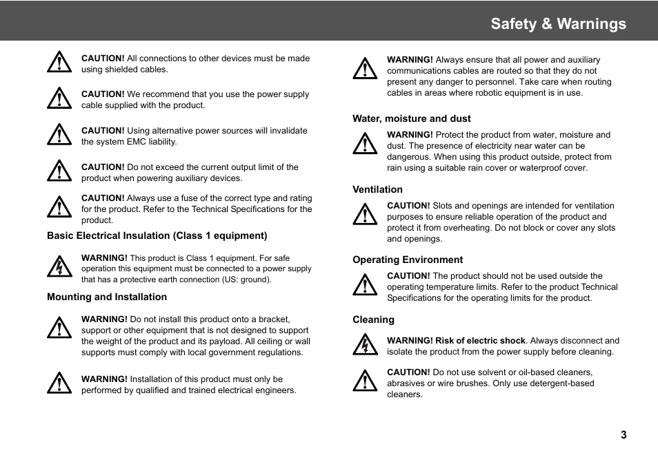 Safety & warnings | Vinten Radamec Fusion Virtual Reality box (FVR) User Manual | Page 5 / 20