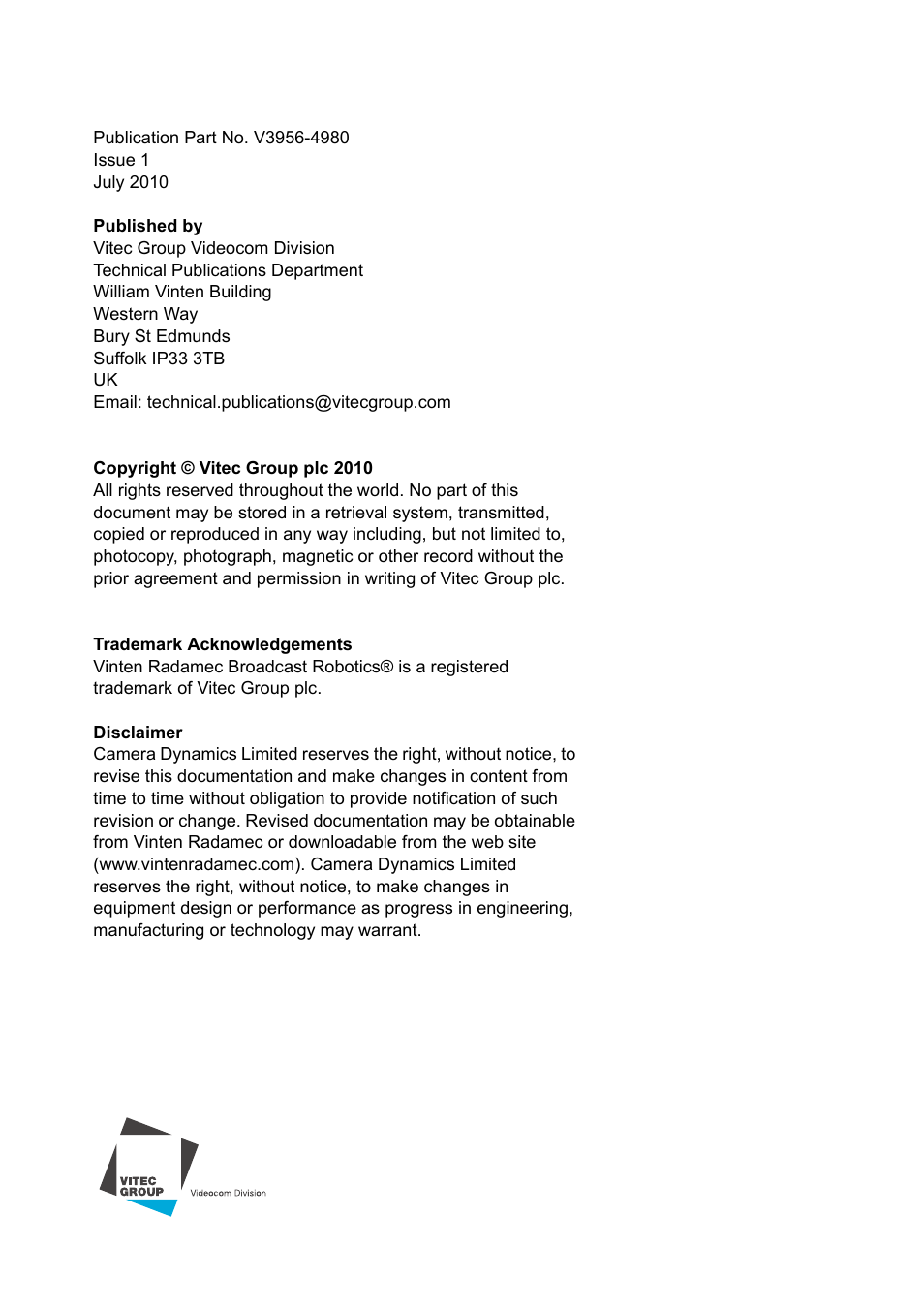 Vinten Radamec HS-102P Pan & Tilt Head User Manual | Page 3 / 30