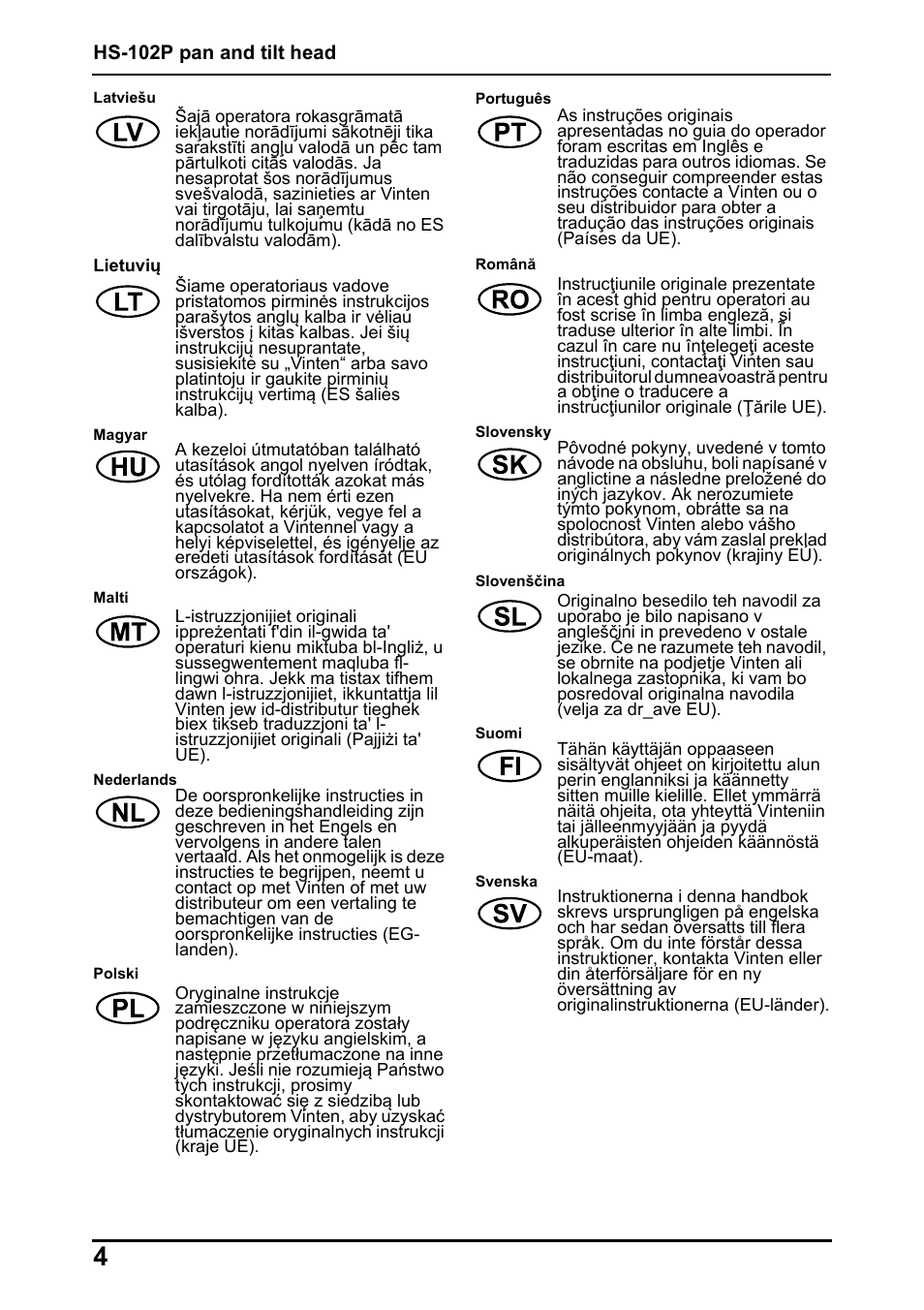 Vinten Radamec HS-102P Pan & Tilt Head User Manual | Page 5 / 30