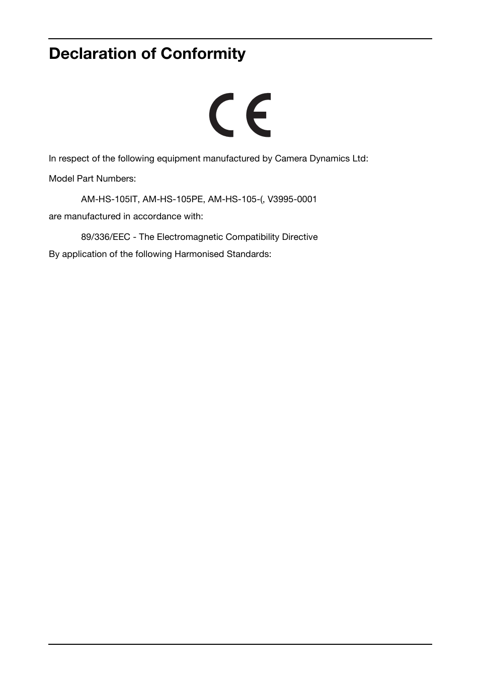 Declaration of conformity | Vinten Radamec HS-105P Pan & Tilt Head User Manual | Page 10 / 28