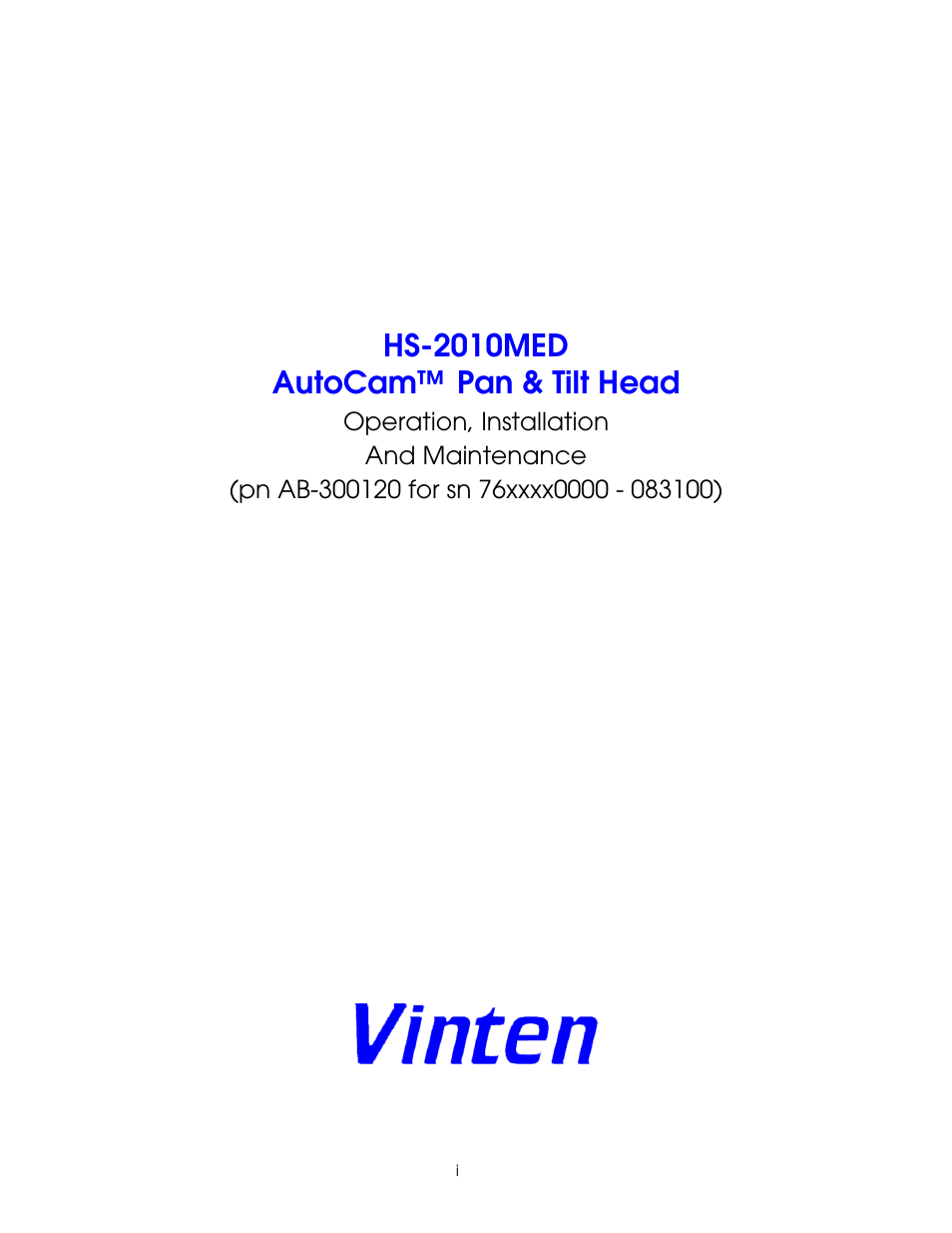 Vinten Radamec HS-2010MED Pan & Tilt Head User Manual | 70 pages
