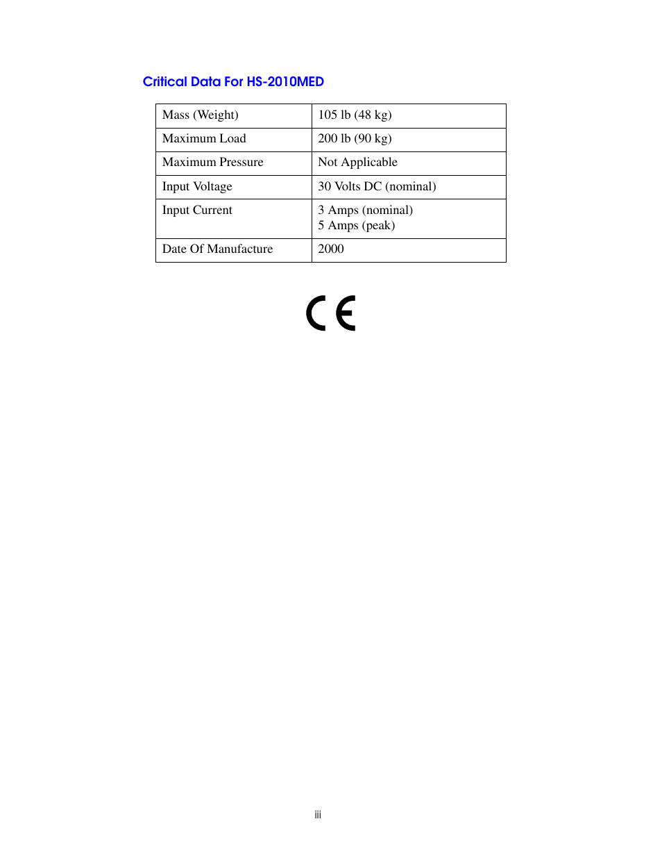 Critical data for hs-2010med | Vinten Radamec HS-2010MED Pan & Tilt Head User Manual | Page 3 / 70