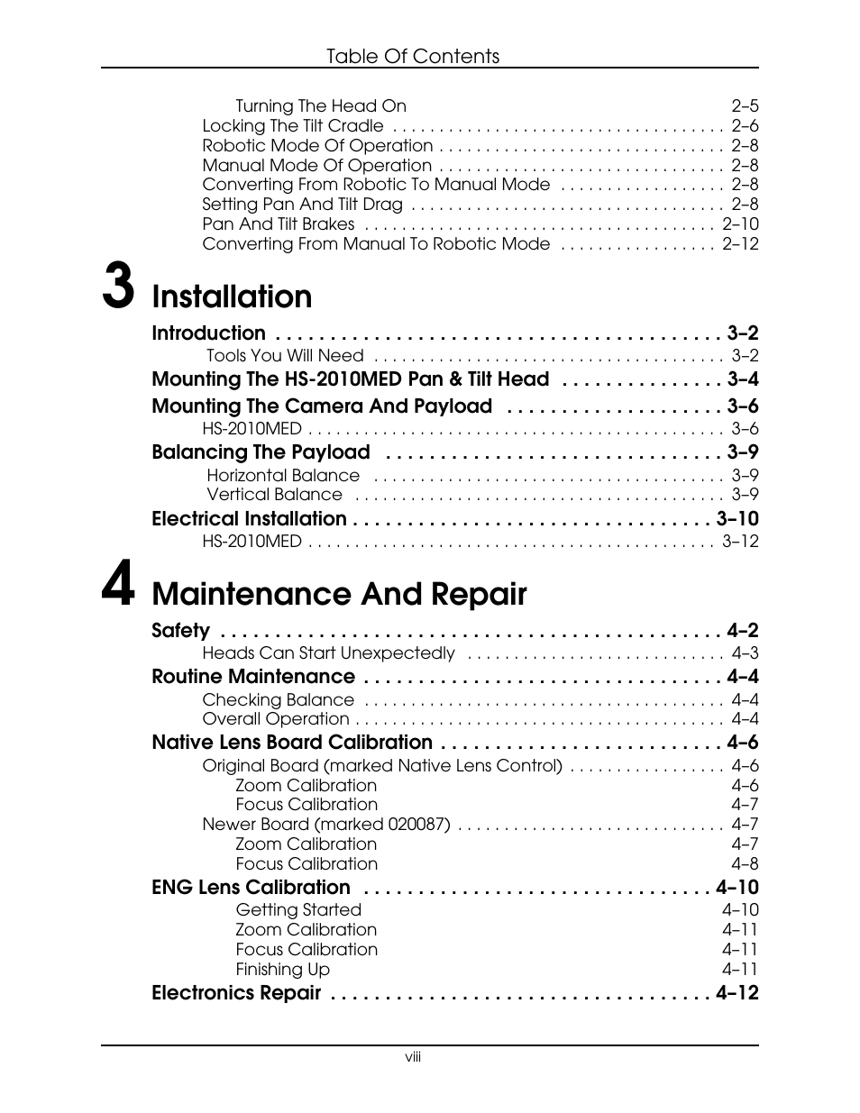 Installation, Maintenance and repair | Vinten Radamec HS-2010MED Pan & Tilt Head User Manual | Page 8 / 70