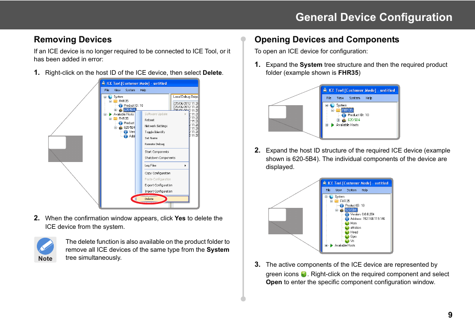General device configuration, Opening devices and components | Vinten Radamec ICE Tool User Manual | Page 11 / 24