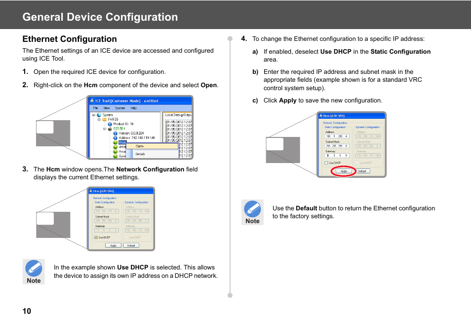 General device configuration, Ethernet configuration | Vinten Radamec ICE Tool User Manual | Page 12 / 24