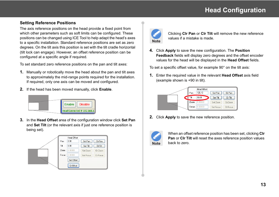 Head configuration | Vinten Radamec ICE Tool User Manual | Page 15 / 24