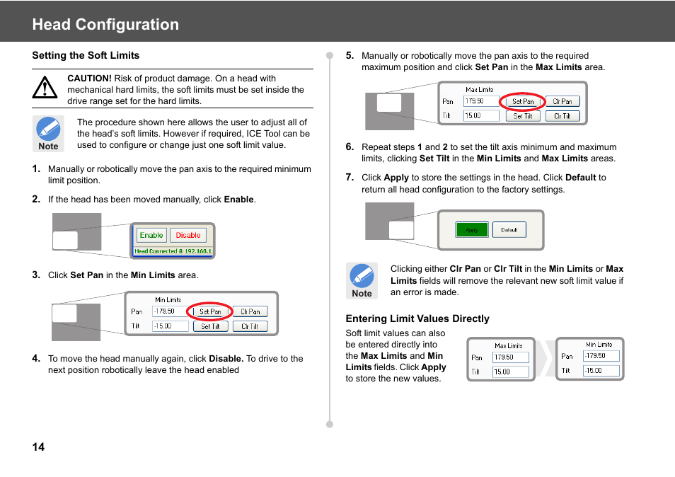 Head configuration | Vinten Radamec ICE Tool User Manual | Page 16 / 24