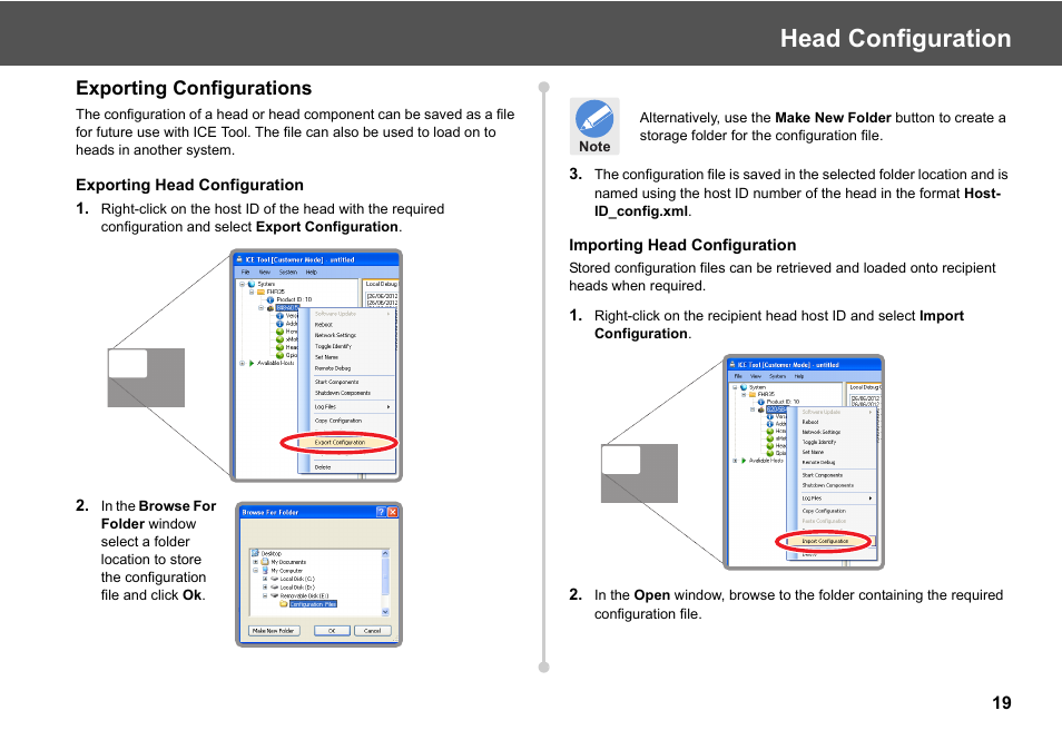 Exporting configurations, Head configuration | Vinten Radamec ICE Tool User Manual | Page 21 / 24