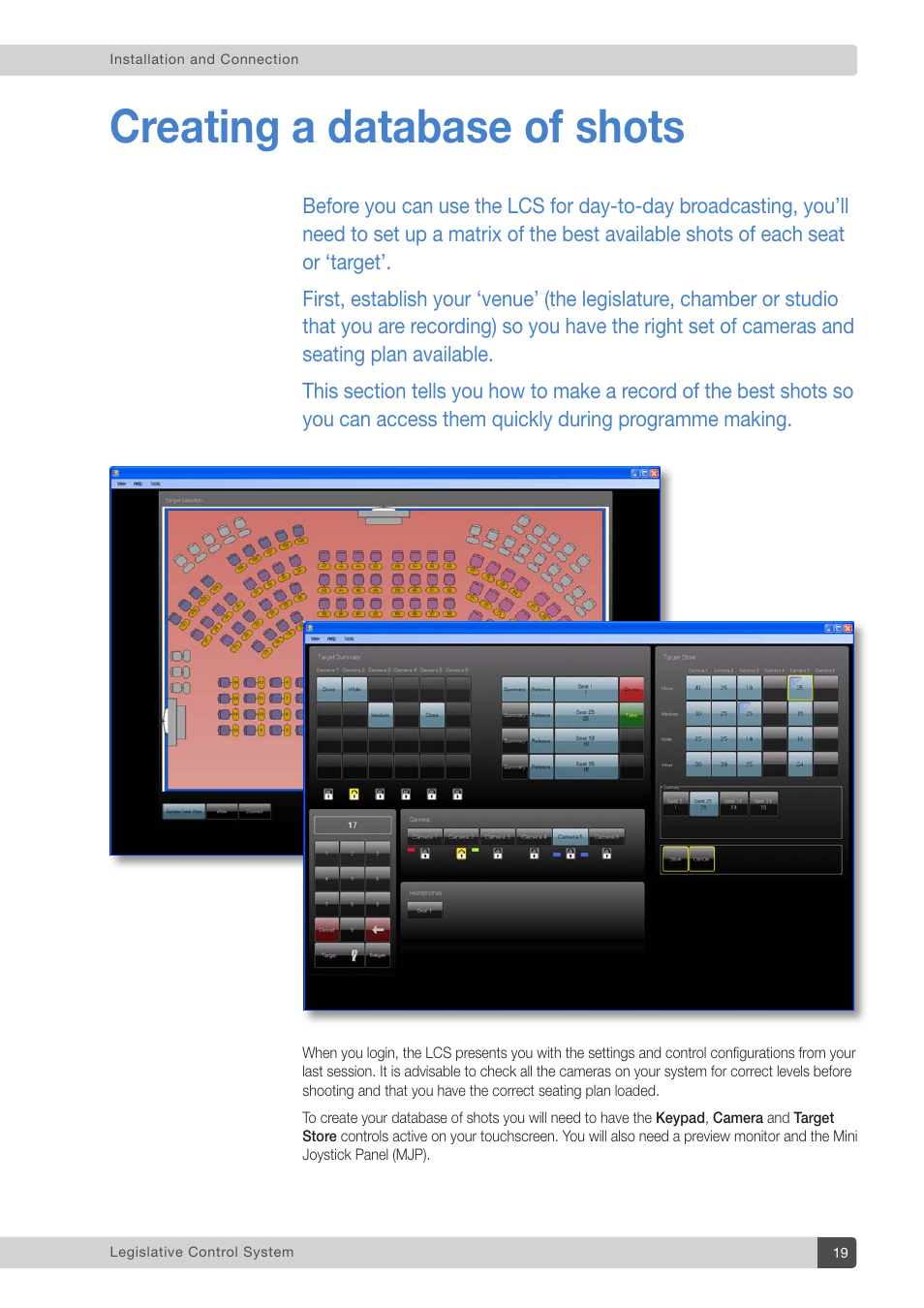 Creating a database of shots | Vinten Radamec Legislative Control System User Manual | Page 21 / 34