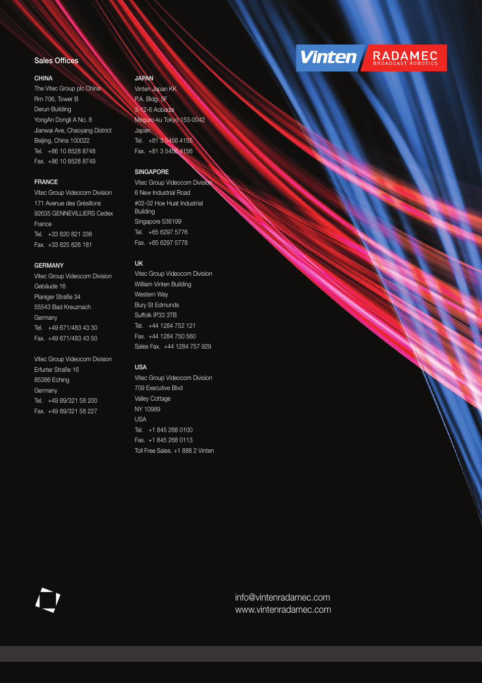 Vinten Radamec Legislative Control System User Manual | Page 34 / 34