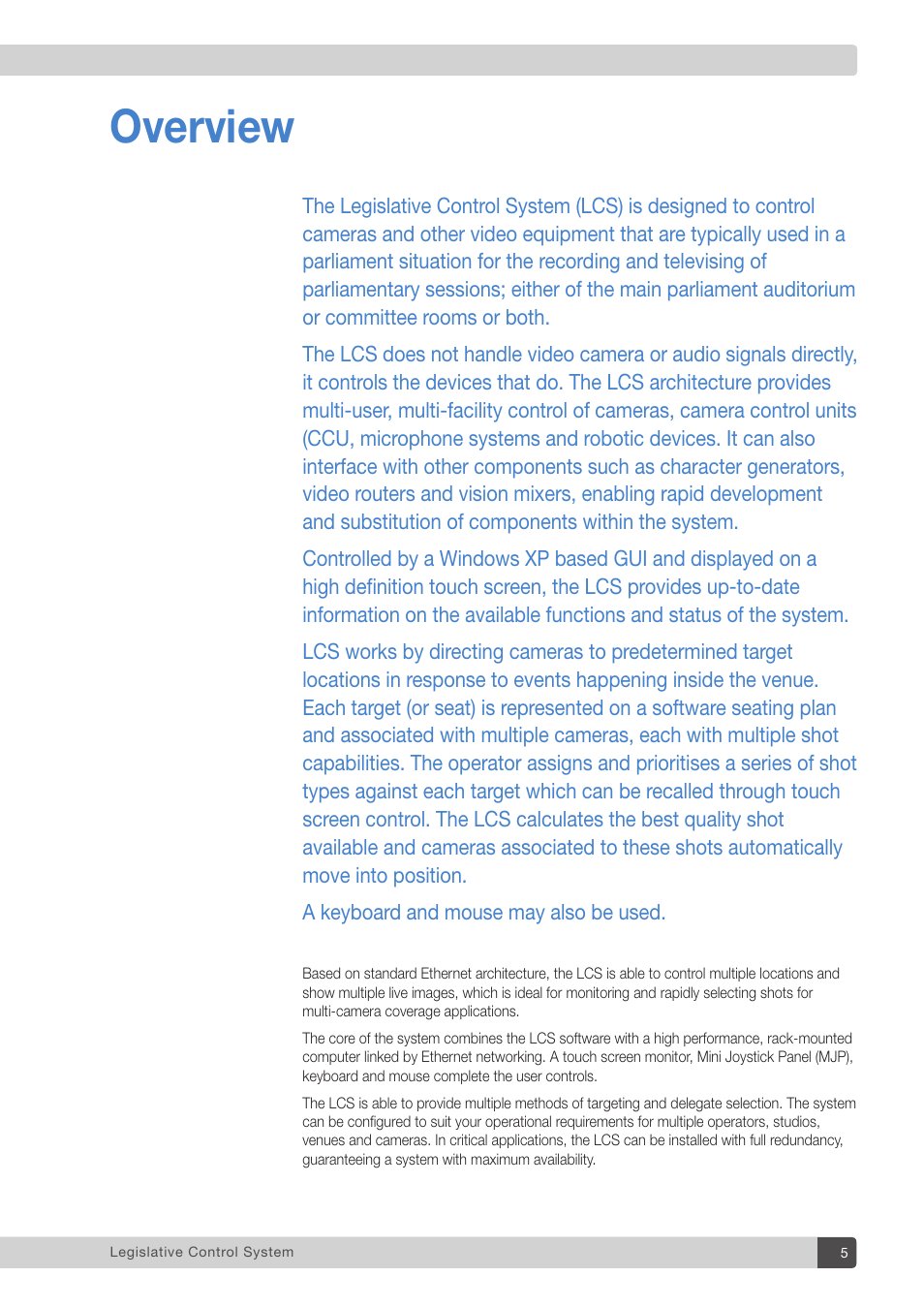 Overview | Vinten Radamec Legislative Control System User Manual | Page 7 / 34