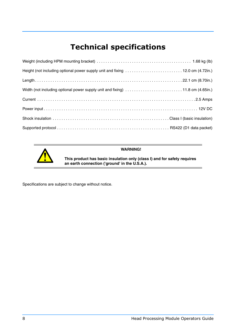 Technical specifications | Vinten Radamec Quattro SE HPM User Manual | Page 10 / 23