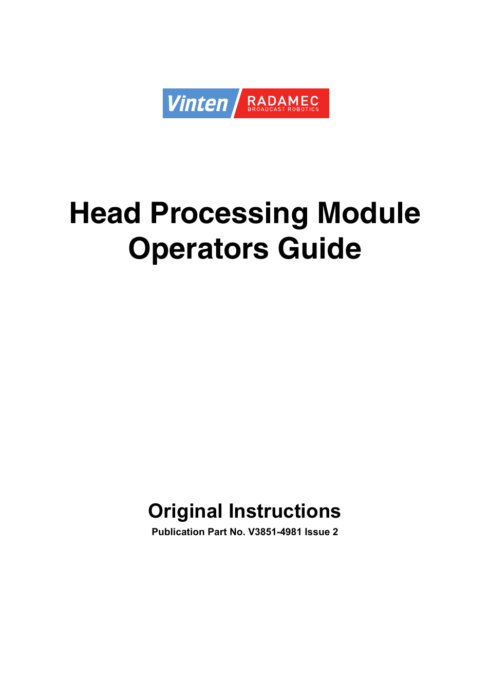 Head processing module operators guide | Vinten Radamec Quattro SE HPM User Manual | Page 3 / 23