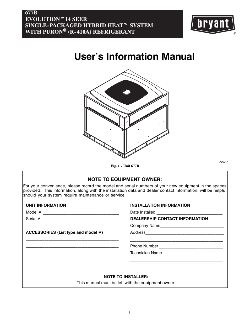 Bryant EVOLUTIONT14 677B User Manual | 4 pages