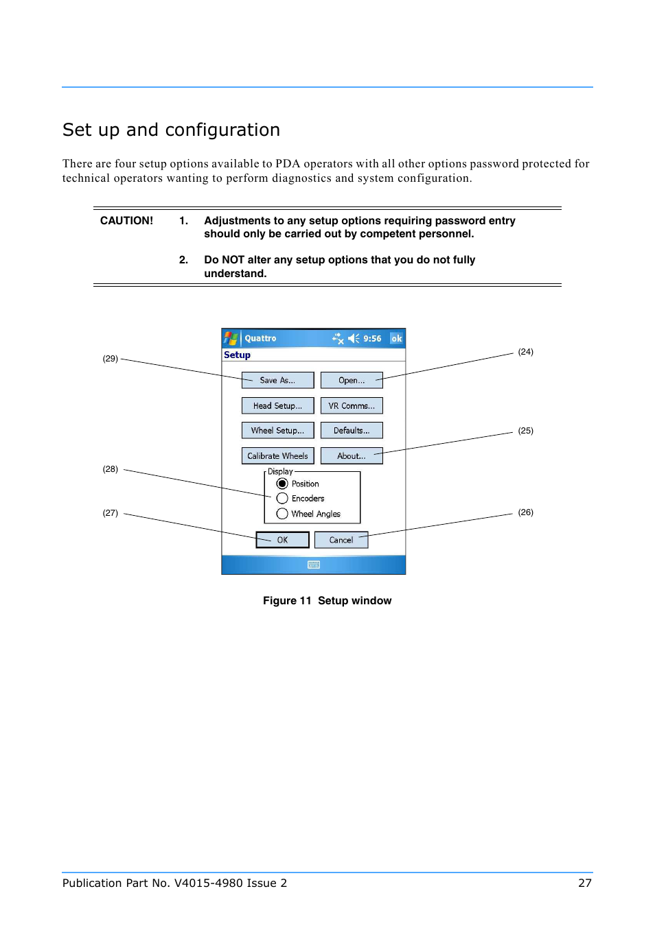 Set up and configuration | Vinten Radamec Quattro SE PDA User Manual | Page 29 / 36
