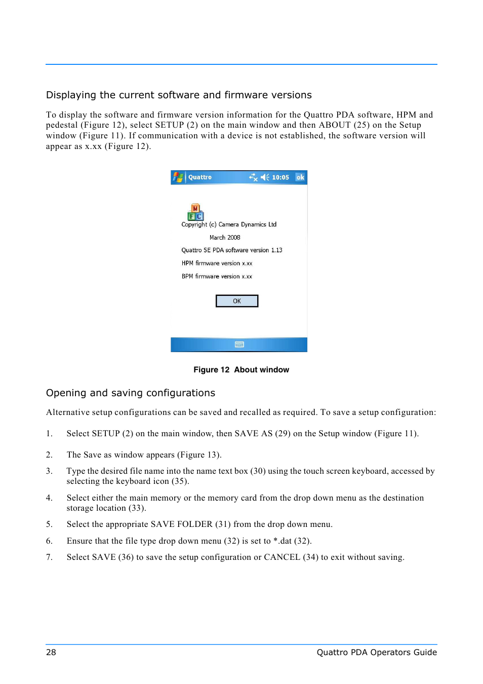 Opening and saving configurations | Vinten Radamec Quattro SE PDA User Manual | Page 30 / 36