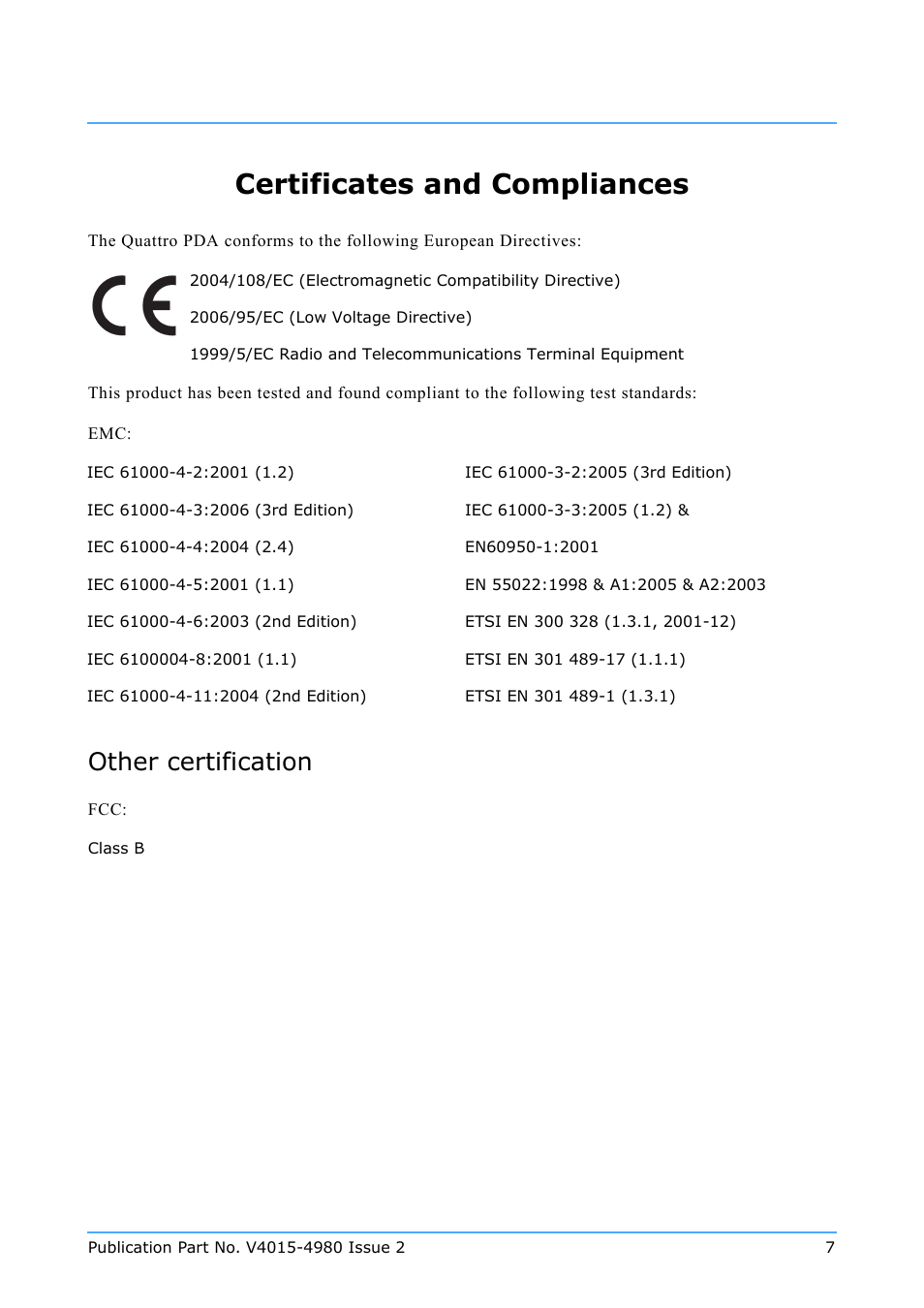 Certificates and compliances, Other certification | Vinten Radamec Quattro SE PDA User Manual | Page 9 / 36