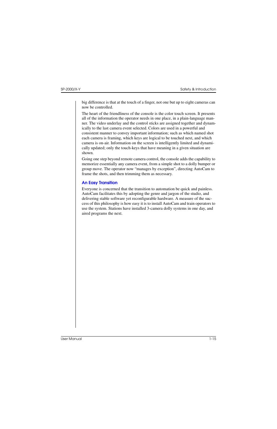 An easy transition, An easy transition –15 | Vinten Radamec SP-2000 Pedestal User Manual | Page 25 / 106