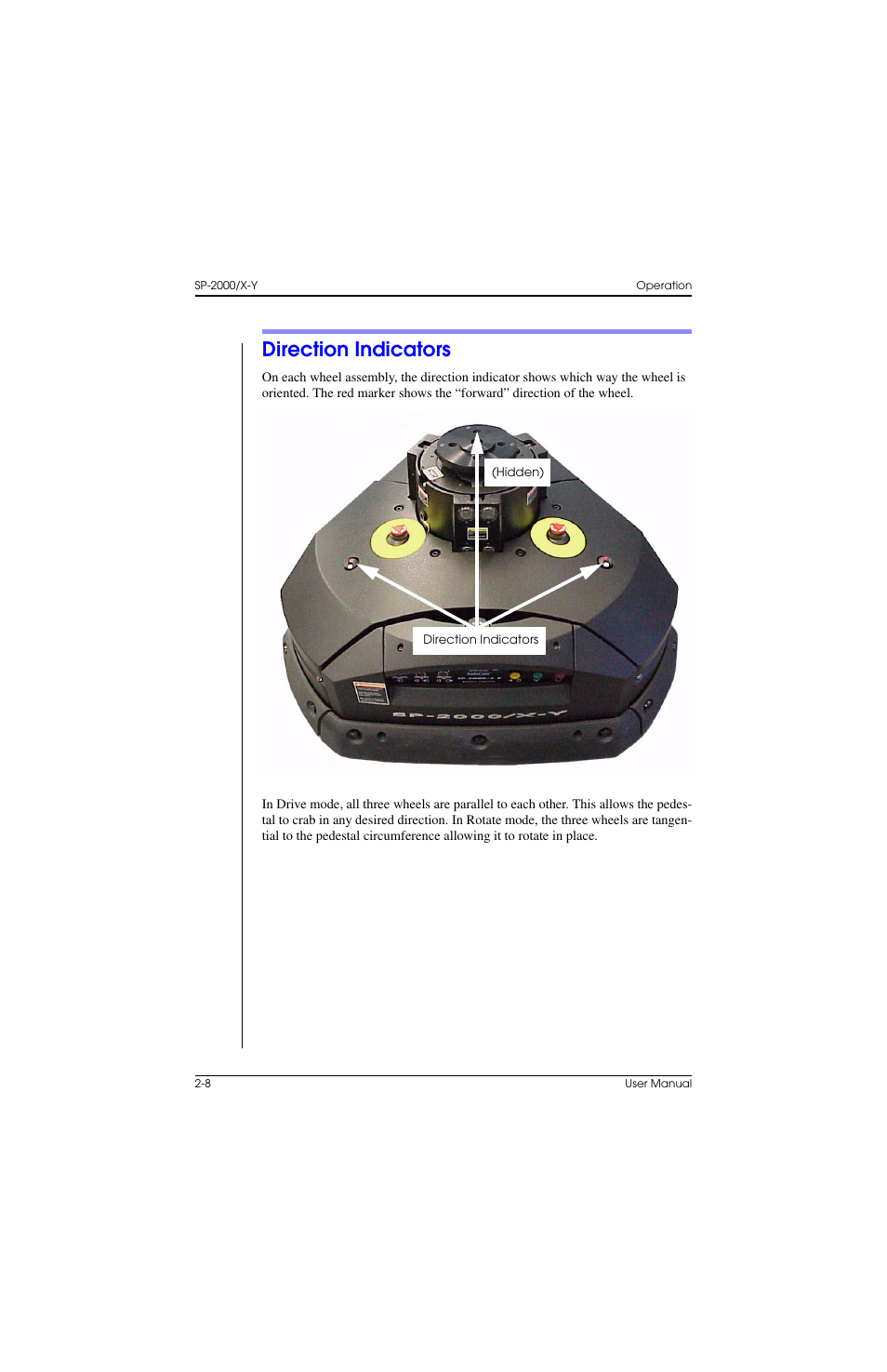 Direction indicators, Direction indicators –8 | Vinten Radamec SP-2000 Pedestal User Manual | Page 36 / 106