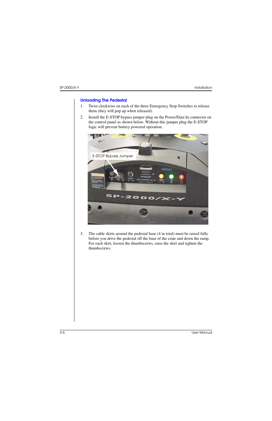 Unloading the pedestal, Unloading the pedestal –6 | Vinten Radamec SP-2000 Pedestal User Manual | Page 46 / 106