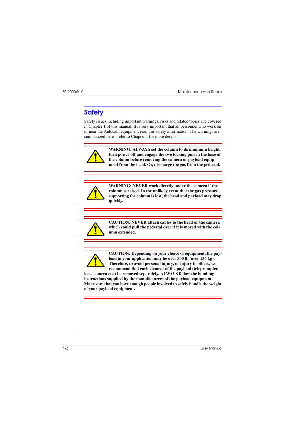 Safety | Vinten Radamec SP-2000 Pedestal User Manual | Page 68 / 106