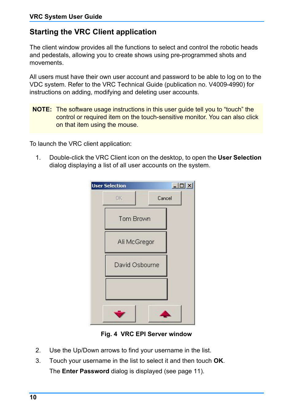 Starting the vrc client application | Vinten Radamec Control (VRC) User Manual | Page 11 / 100