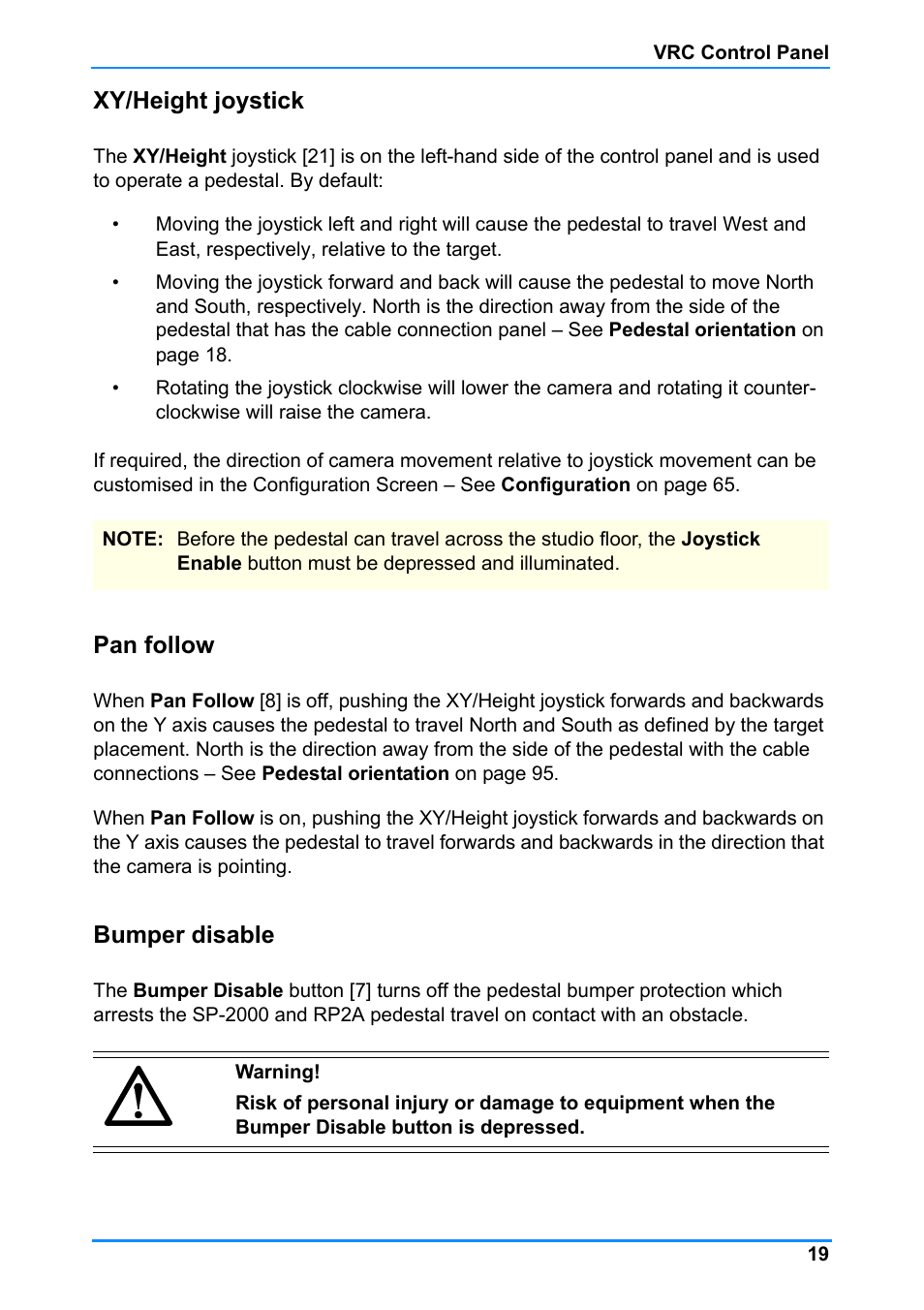 Xy/height joystick pan follow bumper disable | Vinten Radamec Control (VRC) User Manual | Page 20 / 100