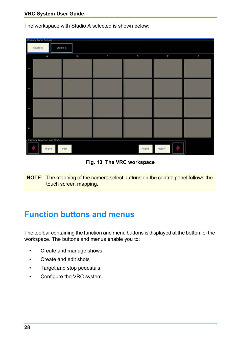 Function buttons and menus | Vinten Radamec Control (VRC) User Manual | Page 29 / 100