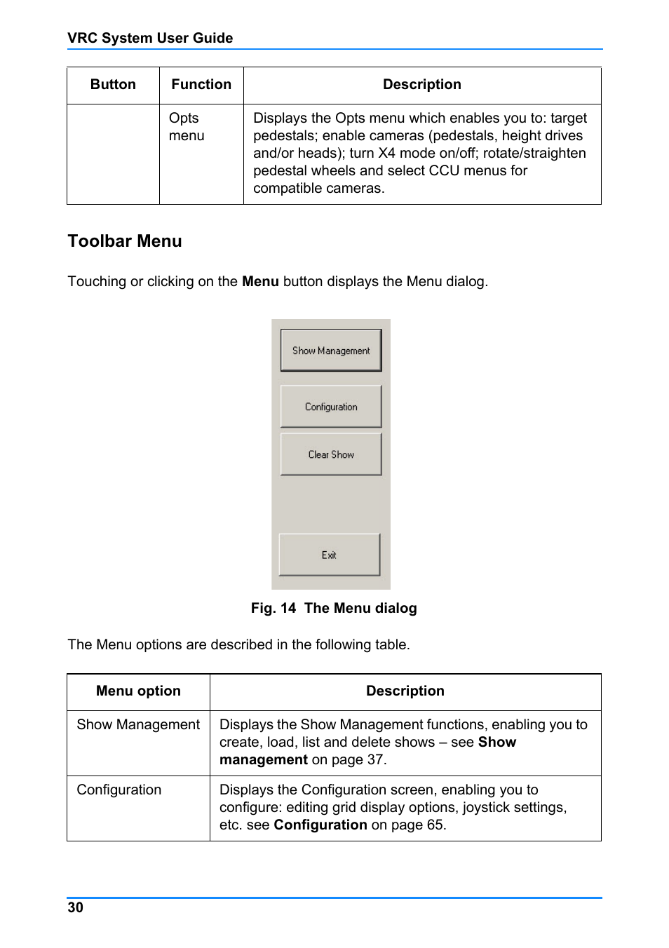 Toolbar menu | Vinten Radamec Control (VRC) User Manual | Page 31 / 100