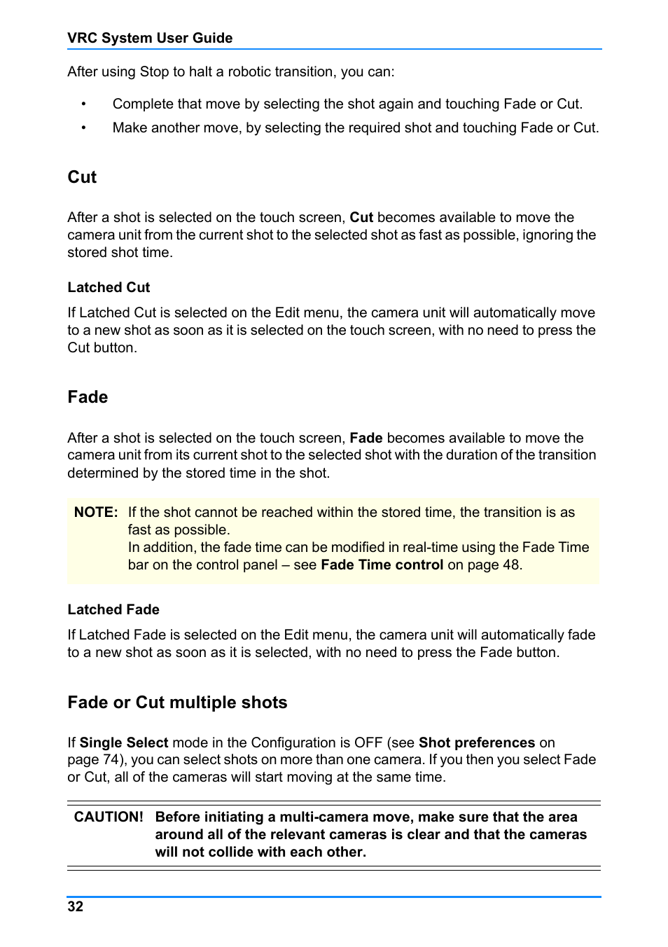 Cut fade fade or cut multiple shots | Vinten Radamec Control (VRC) User Manual | Page 33 / 100