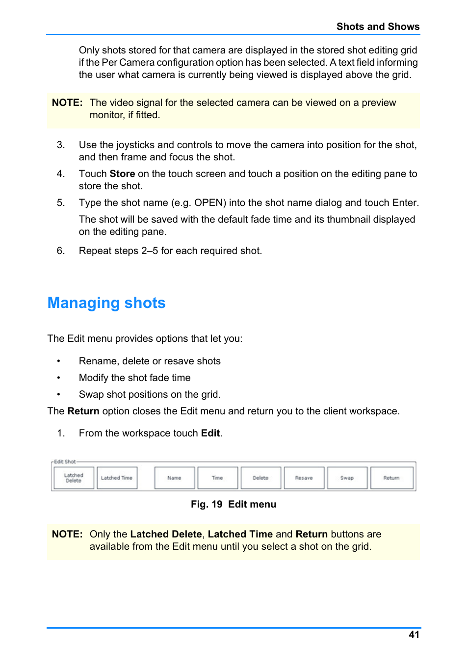 Managing shots | Vinten Radamec Control (VRC) User Manual | Page 42 / 100