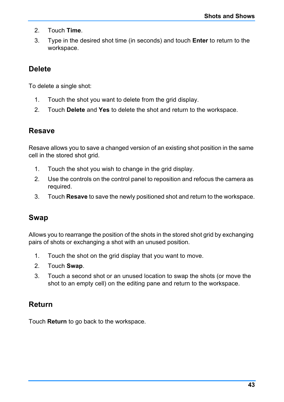 Delete resave swap return, Delete, Resave | Swap, Return | Vinten Radamec Control (VRC) User Manual | Page 44 / 100
