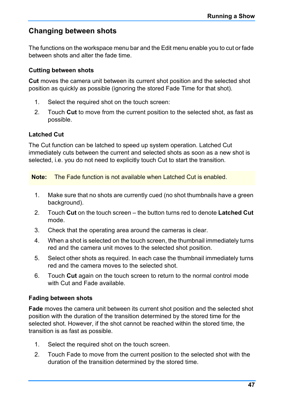 Changing between shots | Vinten Radamec Control (VRC) User Manual | Page 48 / 100