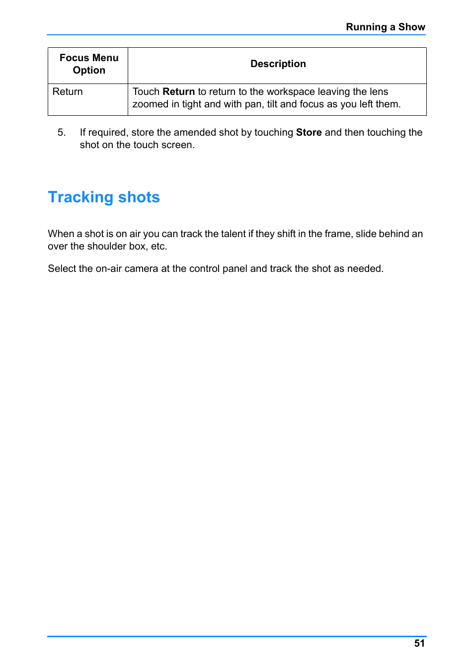 Tracking shots | Vinten Radamec Control (VRC) User Manual | Page 52 / 100