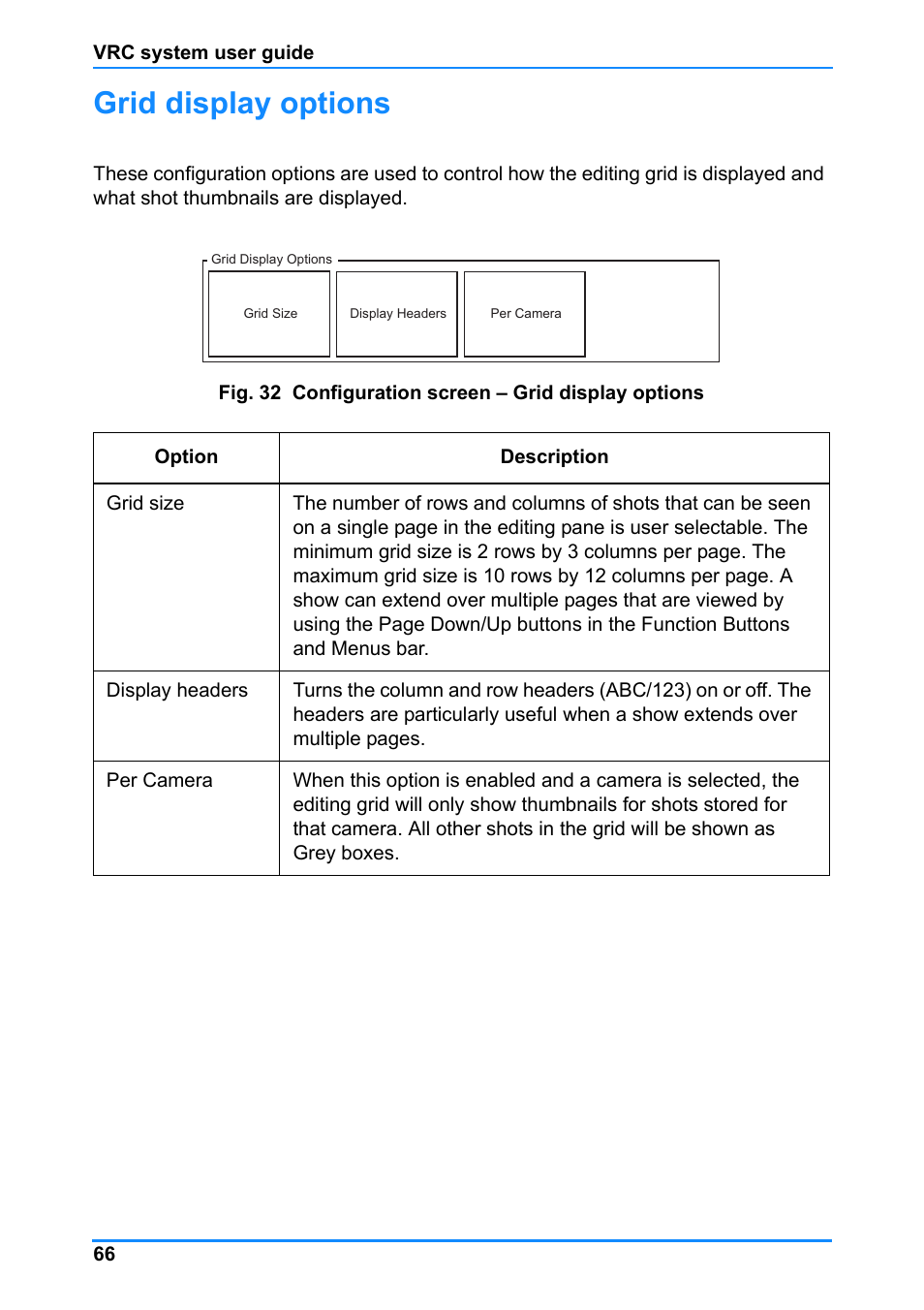 Grid display options | Vinten Radamec Control (VRC) User Manual | Page 67 / 100
