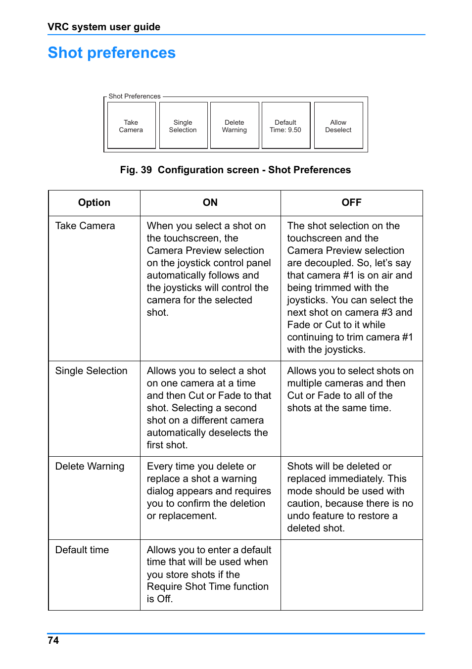 Shot preferences | Vinten Radamec Control (VRC) User Manual | Page 75 / 100