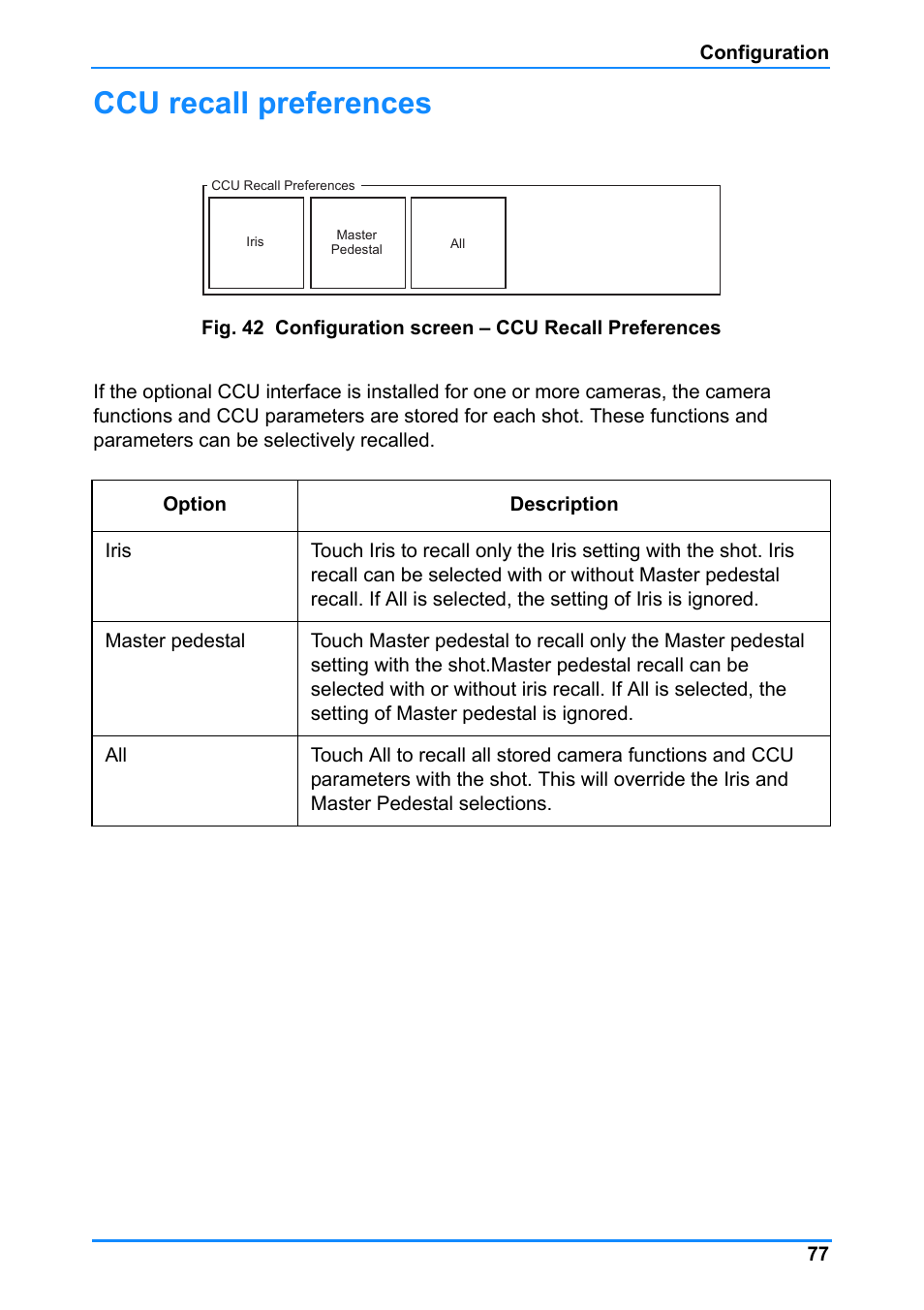 Ccu recall preferences | Vinten Radamec Control (VRC) User Manual | Page 78 / 100