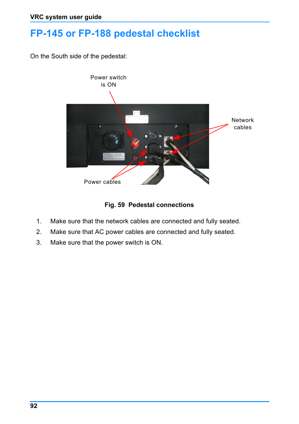 Fp-145 or fp-188 pedestal checklist | Vinten Radamec Control (VRC) User Manual | Page 93 / 100