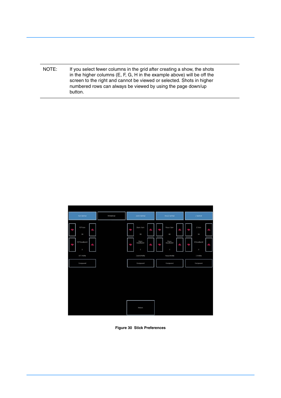 Display headers, Stick settings | Vinten Radamec HDVRC User Manual | Page 59 / 70