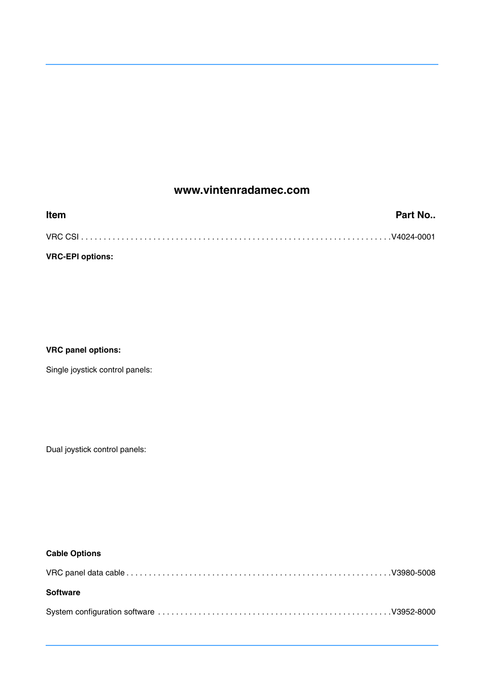 Parts list | Vinten Radamec HDVRC User Manual | Page 69 / 70