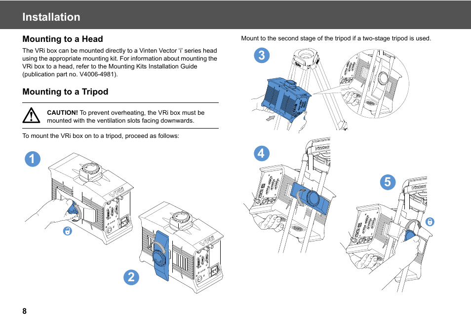Mounting to a tripod | Vinten Radamec Virtual Reality interface (VRi) User Manual | Page 10 / 24