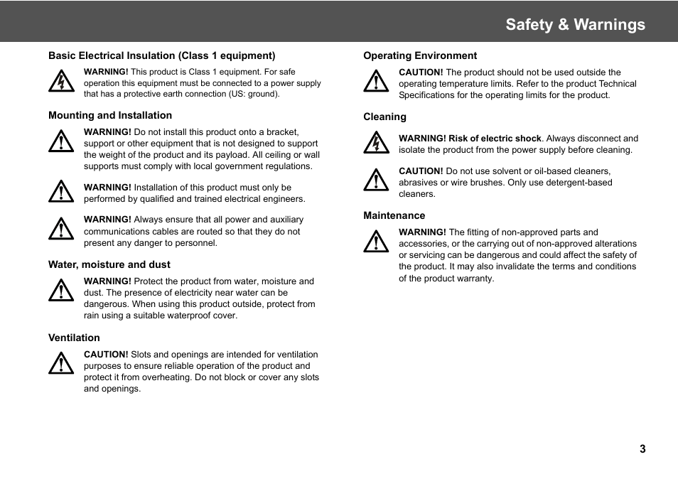 Safety & warnings | Vinten Radamec Virtual Reality interface (VRi) User Manual | Page 5 / 24