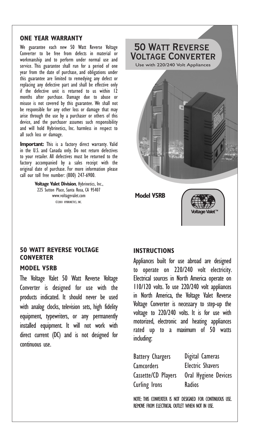 Voltage Valet V5RB User Manual | 1 page
