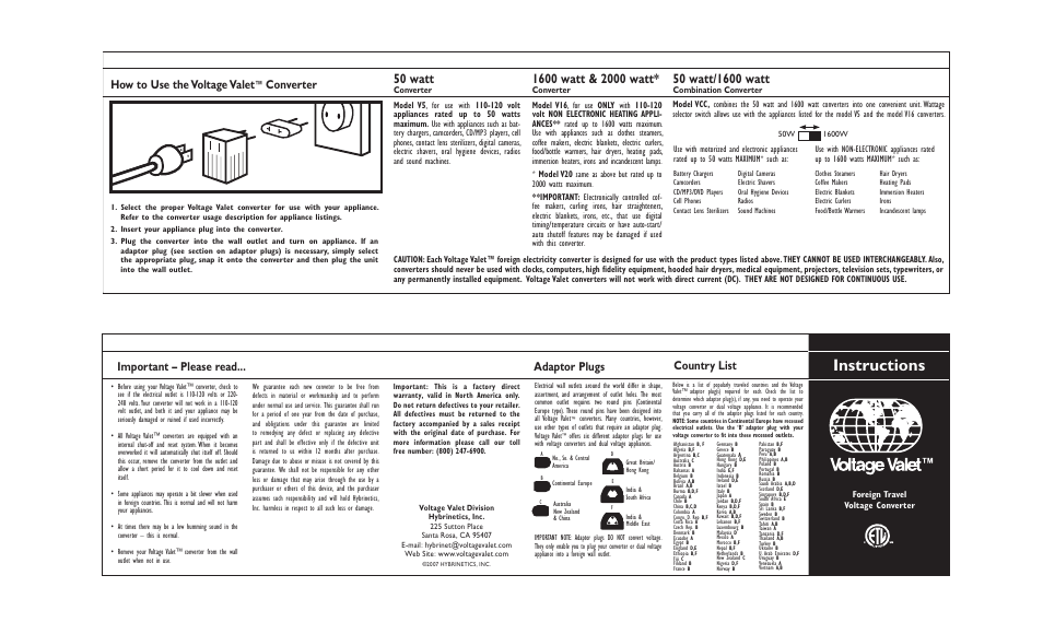 Voltage Valet V5B User Manual | 1 page