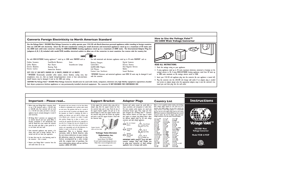 Voltage Valet VCSP User Manual | 1 page