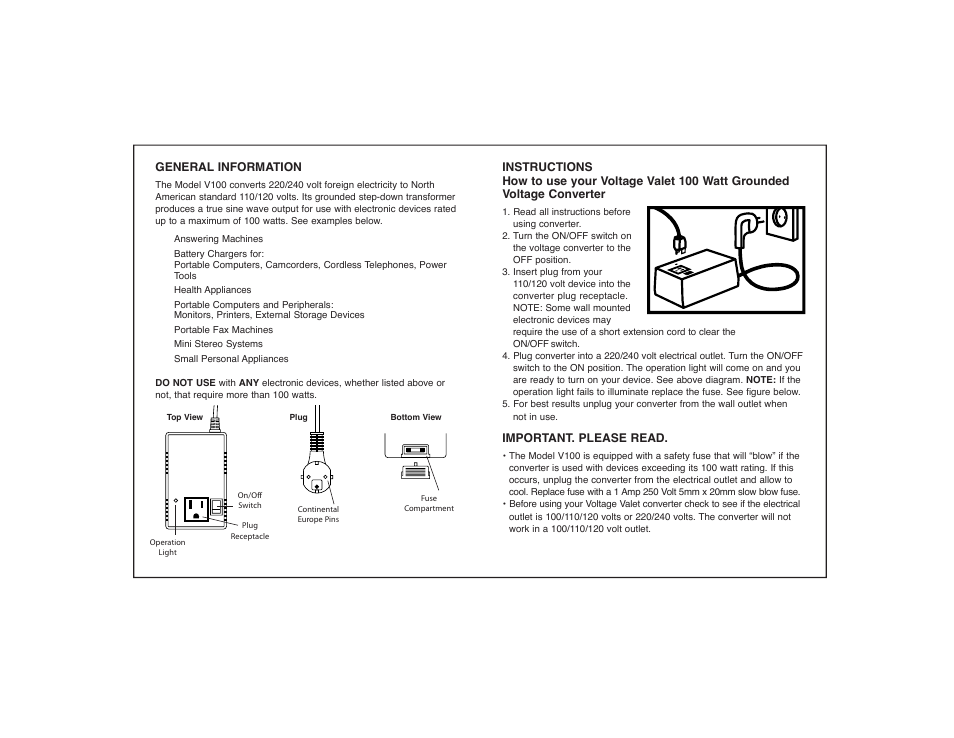 Voltage Valet V100 User Manual | Page 2 / 2